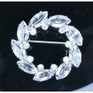 Sterling Silver Circle Brooch With Clear Crystals Marked STER CD